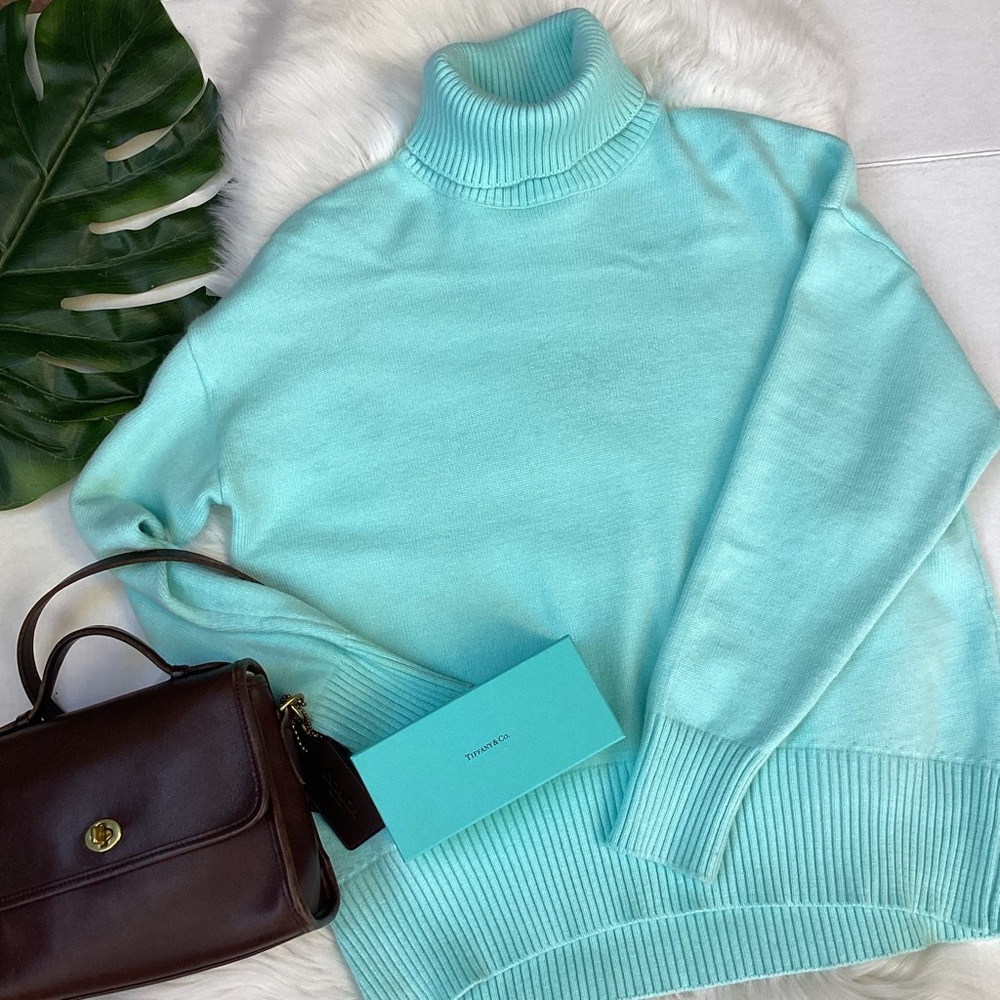 Vintage 90s Tiffany Blue Oversized Turtleneck Sweater L